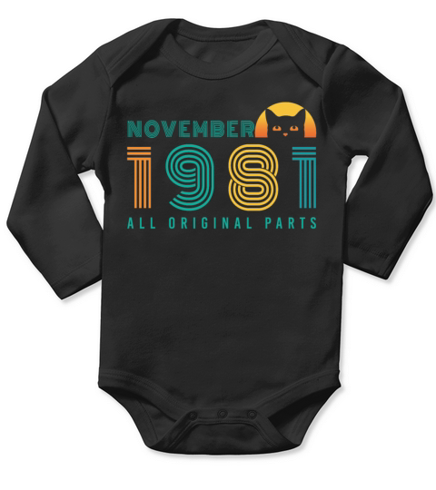 Born In November 1981 Cat Vintage Long Sleeve Baby One-Piece