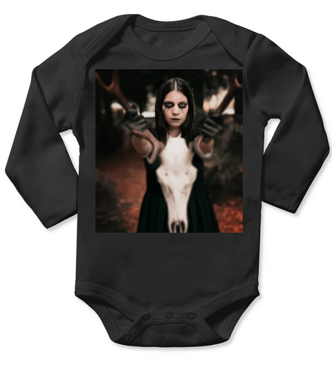 Woman In Black Dress Holding Animal Skull Long Sleeve Baby One-Piece