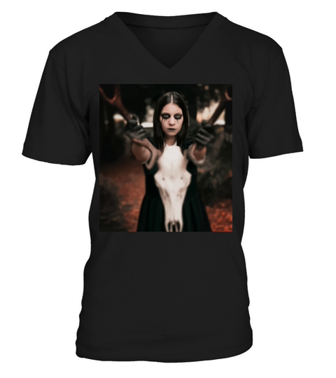 Woman In Black Dress Holding Animal Skull Men's V-Neck T-shirt