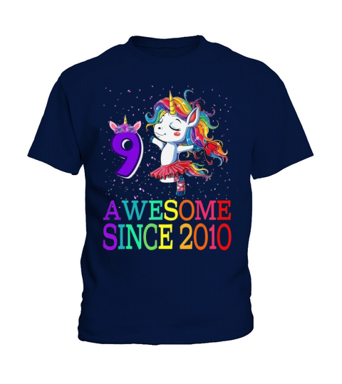 9th Birthday Gift Unicorn Awesome Since 2010 Kids T-Shirt