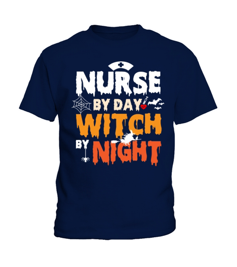 Nurse By Day Witch By Night Halloween Kids T-Shirt