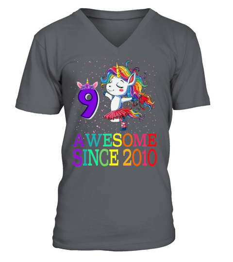 9th Birthday Gift Unicorn Awesome Since 2010 Men's V-Neck T-shirt