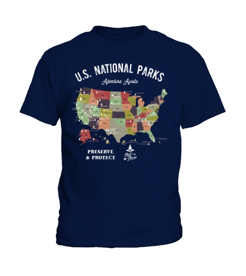 National Park Map Vintage Hiking Camping Kids T-Shirt