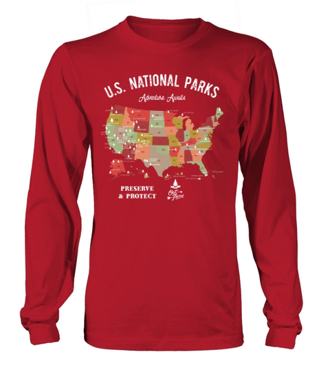 National Park Map Vintage Hiking Camping Men's Long Sleeve