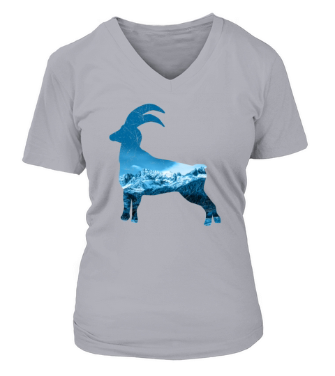 Double Exposure Steinbock Alps Mountains Gift Idea Women's V-Neck T-shirt