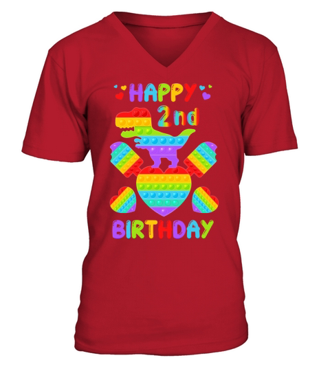 Kids Happy 2nd Birthday Pop It Dinosaur Men's V-Neck T-shirt