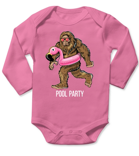Bigfoot Pool Party Flamingo Float Sasquatch shirt Long Sleeve Baby One-Piece