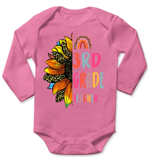 3rd grade teacher with cute rainbow sunflower Long Sleeve Baby One-Piece
