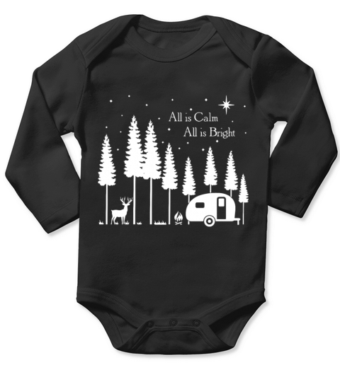 alll is calm all is bright tree camp Long Sleeve Baby One-Piece