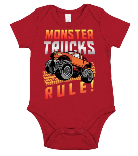 Retro Vintage Monster Trucks Rule Short Sleeve Baby One-Piece