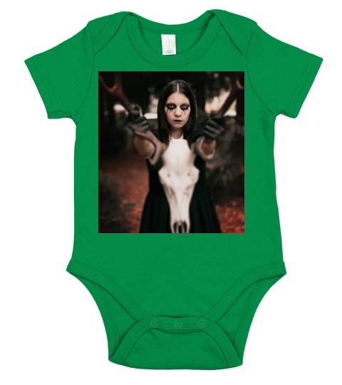 Woman In Black Dress Holding Animal Skull Short Sleeve Baby One-Piece