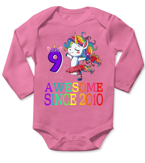 9th Birthday Gift Unicorn Awesome Since 2010 Long Sleeve Baby One-Piece