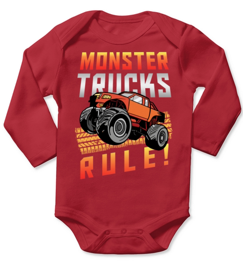 Retro Vintage Monster Trucks Rule Long Sleeve Baby One-Piece
