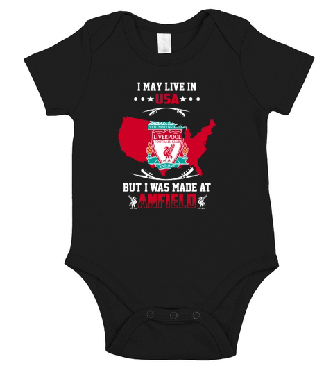 I May Live Usa But I Was Made At Anfield Short Sleeve Baby One-Piece