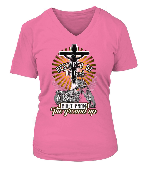 Born Again Restored By The Lord Christian Biker Women's V-Neck T-shirt