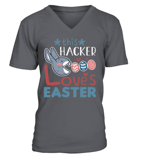 Hacker Loves Easter Bunny Egg Easter Sunday V-Neck T-shirt