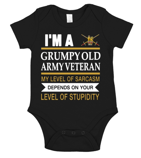 I m a grumpy old army veteran my level of sarcasm Short Sleeve Baby One-Piece