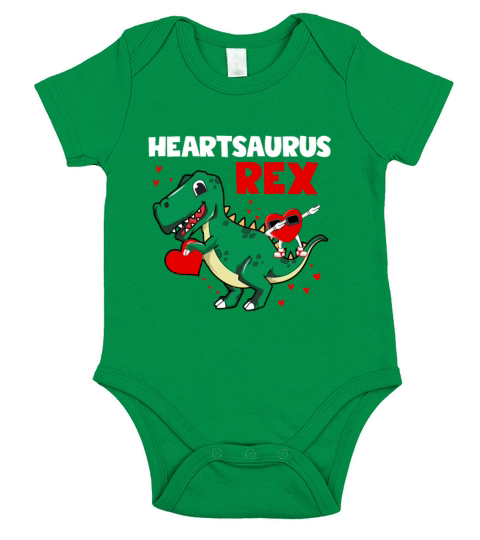 Valentines Day Heartsaurus Rex Dab Dance Heart Short Sleeve Baby One-Piece