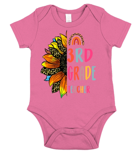 3rd grade teacher with cute rainbow sunflower Short Sleeve Baby One-Piece