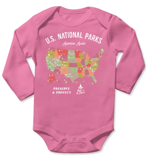 National Park Map Vintage Hiking Camping Long Sleeve Baby One-Piece
