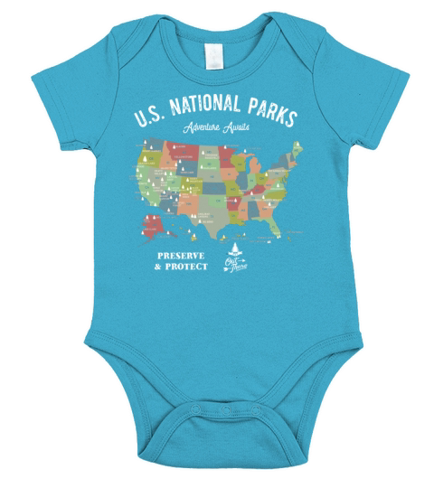 National Park Map Vintage Hiking Camping Short Sleeve Baby One-Piece