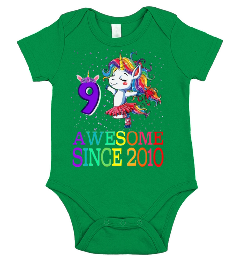 9th Birthday Gift Unicorn Awesome Since 2010 Short Sleeve Baby One-Piece