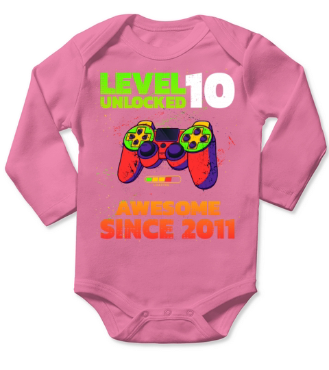 Level 10 Unlocked Awesome Since 2011 Birthday Long Sleeve Baby One-Piece