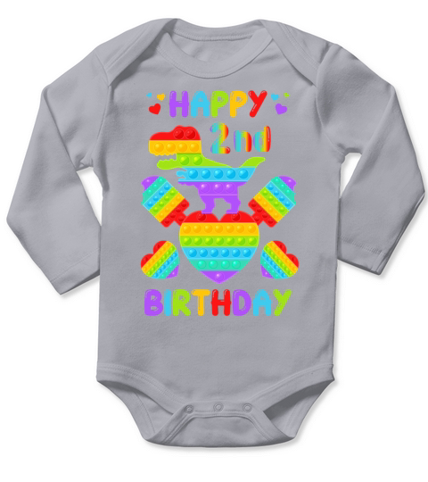 Kids Happy 2nd Birthday Pop It Dinosaur Long Sleeve Baby One-Piece