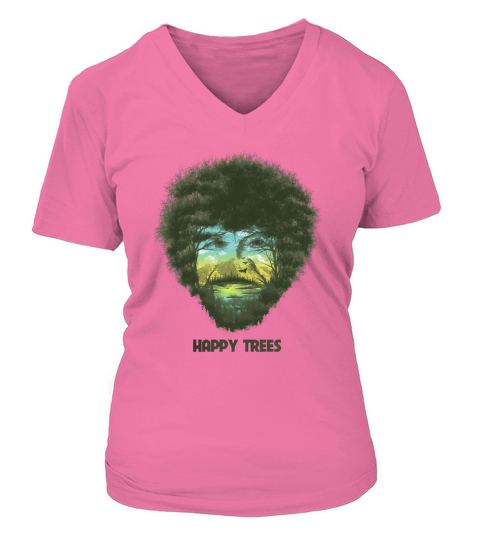 Vintage Bob Ross Happy Trees Multipe Exposure V-neck T-Shirt Woman