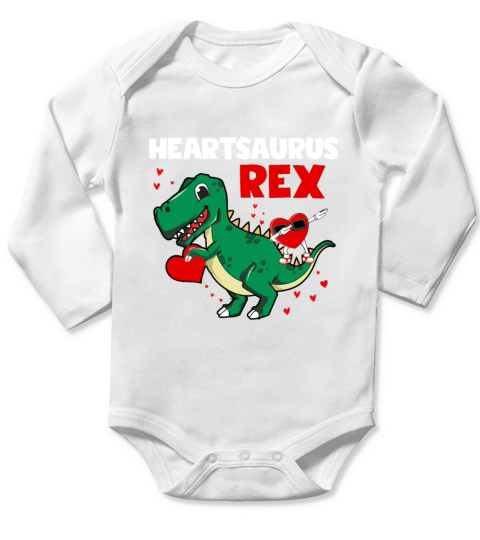 Valentines Day Heartsaurus Rex Dab Dance Heart Long Sleeve Baby One-Piece