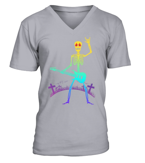 Colorful Skeleton playing Guitar Men's V-Neck T-shirt