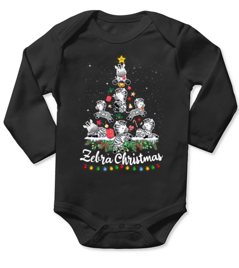 Cute Zebra Christmas Tree Pajama Matching Costume Long Sleeve Baby One-Piece