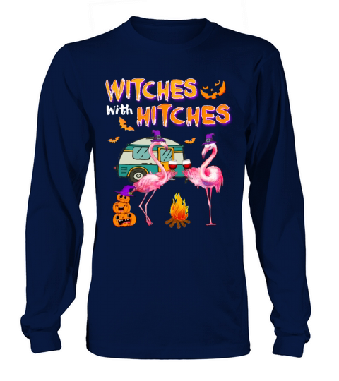Witches With Hitches Halloween Flamingo Wine Shirt Men's Long Sleeve