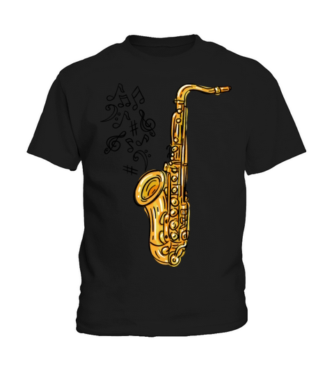 Cool Saxophone and Notes Gift Idea Jazz Musicians Kids T-Shirt