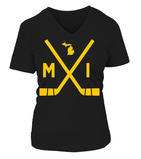 Vintage Michigan Ice Hockey Sticks State Outline Women's V-Neck T-shirt