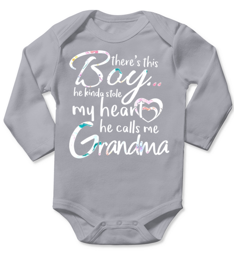Grandson This Boy Stole My Heart He Call Me Grandma Long Sleeve Baby One-Piece
