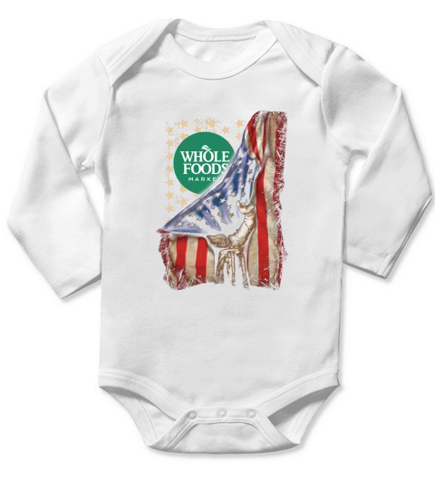 Whole Foods Market inside American Flag Happy Independence Day shirtc Long Sleeve Baby One-Piece