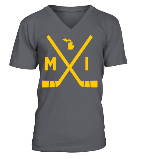 Vintage Michigan Ice Hockey Sticks State Outline Men's V-Neck T-shirt