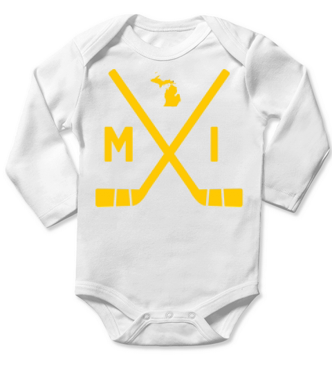 Vintage Michigan Ice Hockey Sticks State Outline Long Sleeve Baby One-Piece