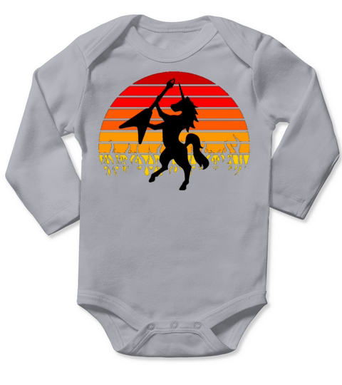black guitarist unicorn rainbow Long Sleeve Baby One-Piece