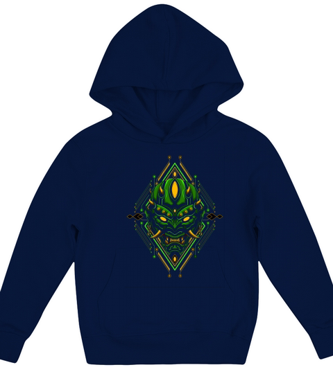 Japanese Ronin demon green with horn Kids Hoodie