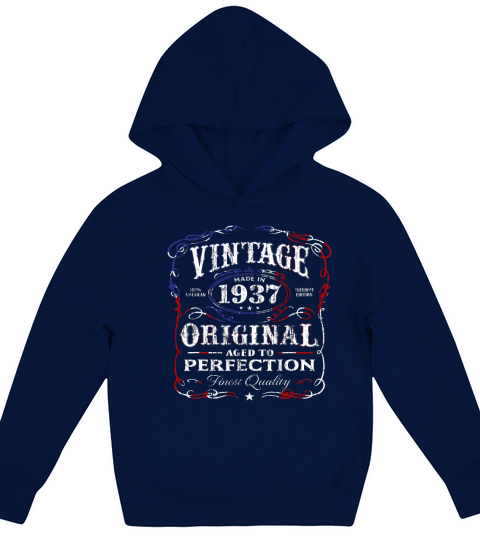 Vintage Made In 1937 Birthday Gift T-Shirt US Flag July 4th Black Women Kids Hoodie