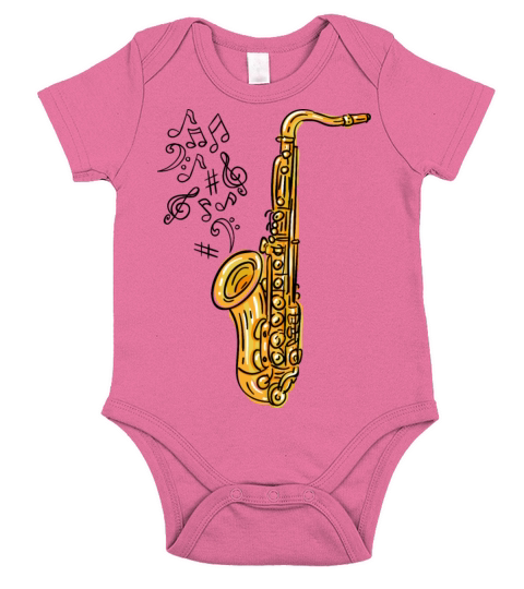 Cool Saxophone and Notes Gift Idea Jazz Musicians Short Sleeve Baby One-Piece