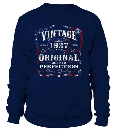 Vintage Made In 1937 Birthday Gift T-Shirt US Flag July 4th Black Women Sweatshirt Unisex
