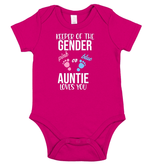 Keeper Of The Gender Pink Or Blue Auntie Loves You Short Sleeve Baby One-Piece