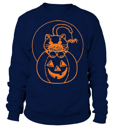 Halloween funny pumpkin face with cute cat meoween Women's Sweatshirt