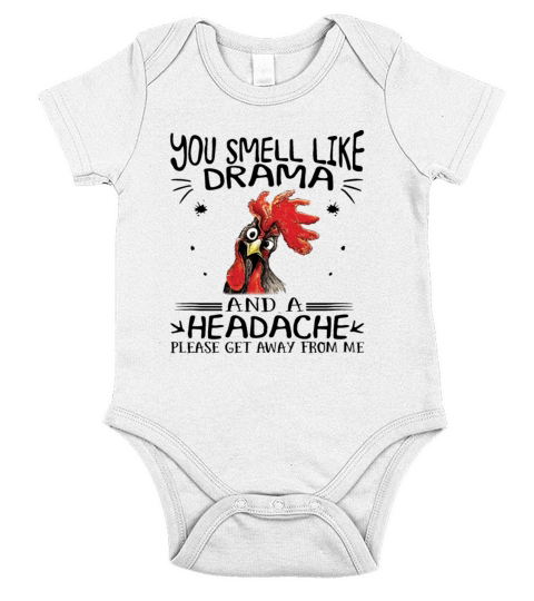 Rooster chicken you smell like drama and a headache Short Sleeve Baby One-Piece