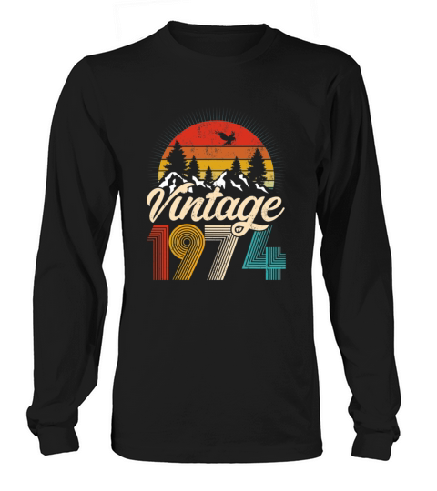 45th Birthday Gifts - Vintage 1974 T Shirt Hiking Men's Long Sleeve