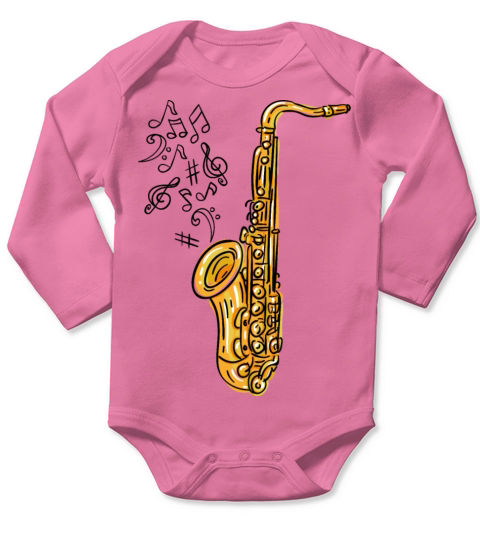 Cool Saxophone and Notes Gift Idea Jazz Musicians Long Sleeve Baby One-Piece