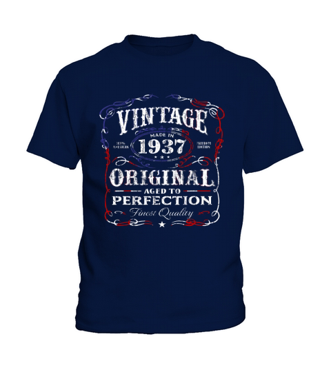 Vintage Made In 1937 Birthday Gift T-Shirt US Flag July 4th Black Women Kids T-Shirt
